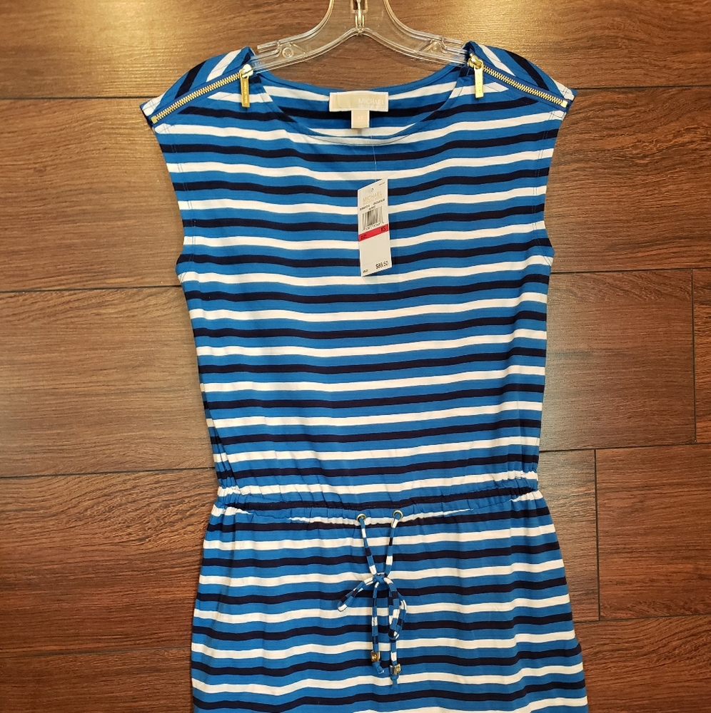 Michael Kors Grecian Blue Striped Mini dress NWT